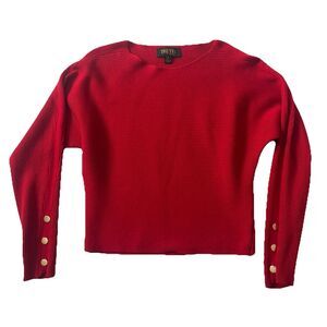 TRUTH BY REPUBLIC Women S Red Pullover Sweater Ribbed Gold Sleeve Buttons EUC